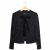 Marly's tweed collarless fitted blazer with velvet bow